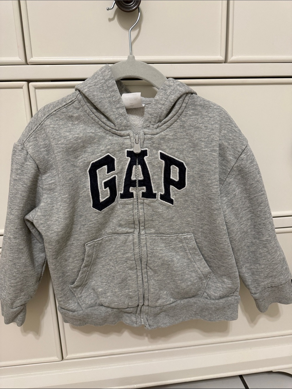 GAP Light Gray Zip-Up Hoodie with Navy Logo
